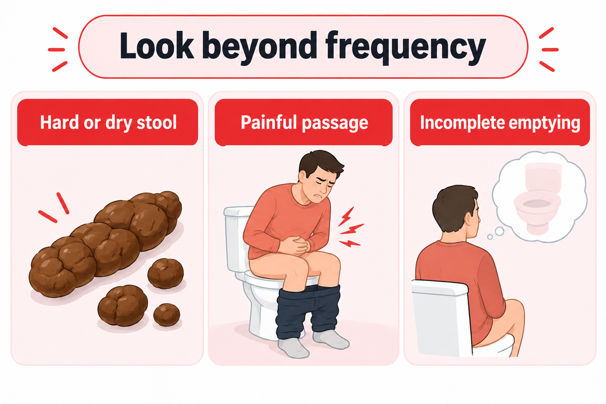 NIDDK symptoms include hard stool, painful passage and incomplete emptying, not frequency alone