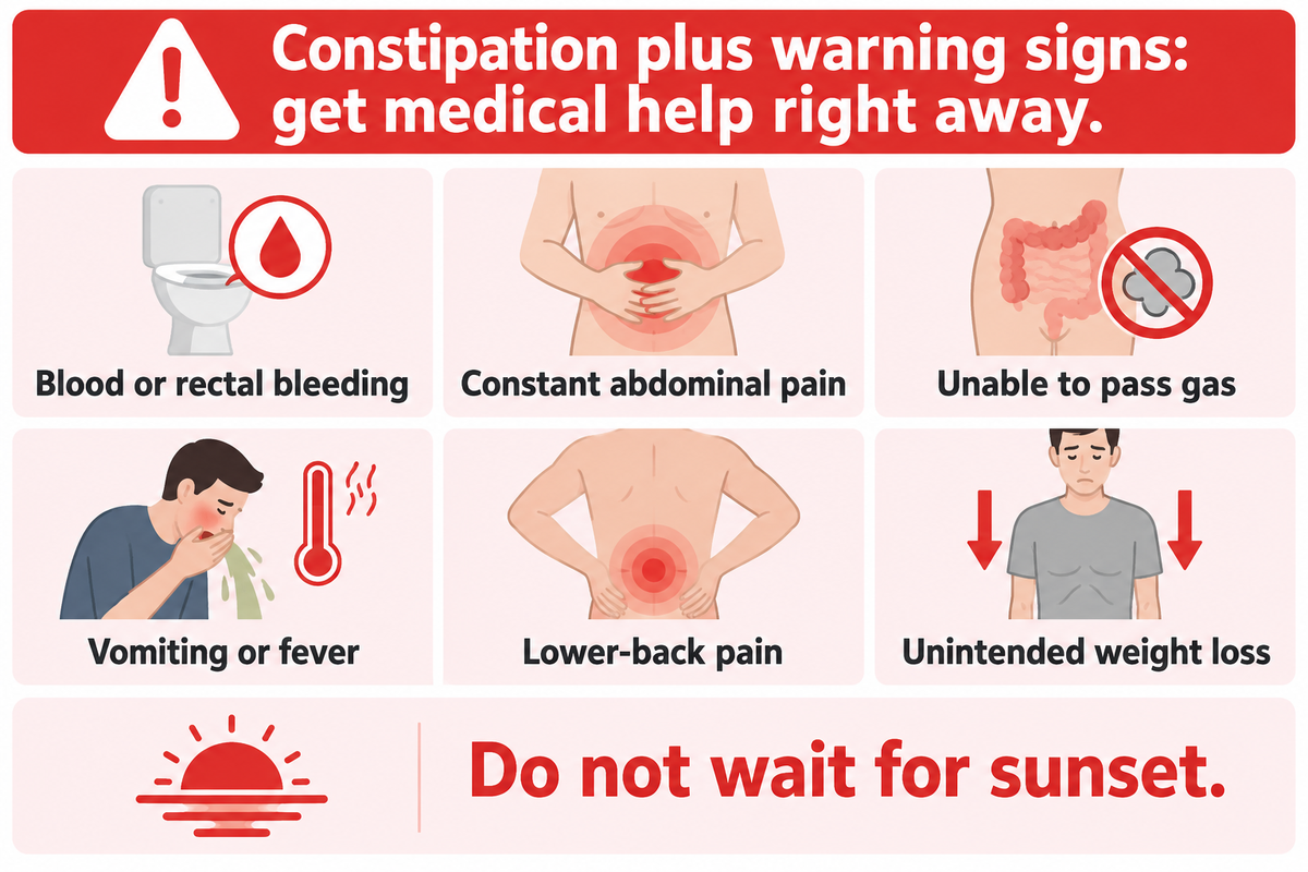 NIDDK warning symptoms with constipation call for prompt medical care, without waiting for sunset