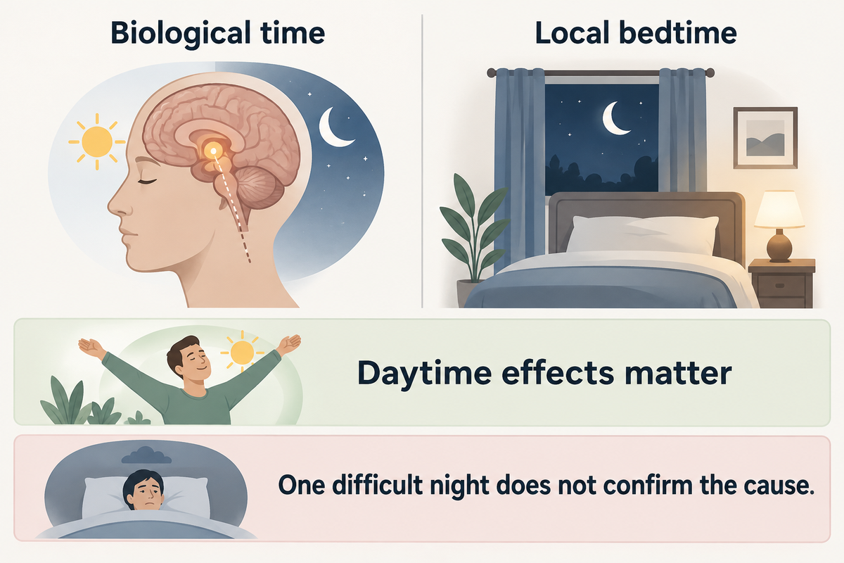 Jet lag involves biological timing, sleep and daytime effects; crossing time zones alone is not diagnosis (CDC).