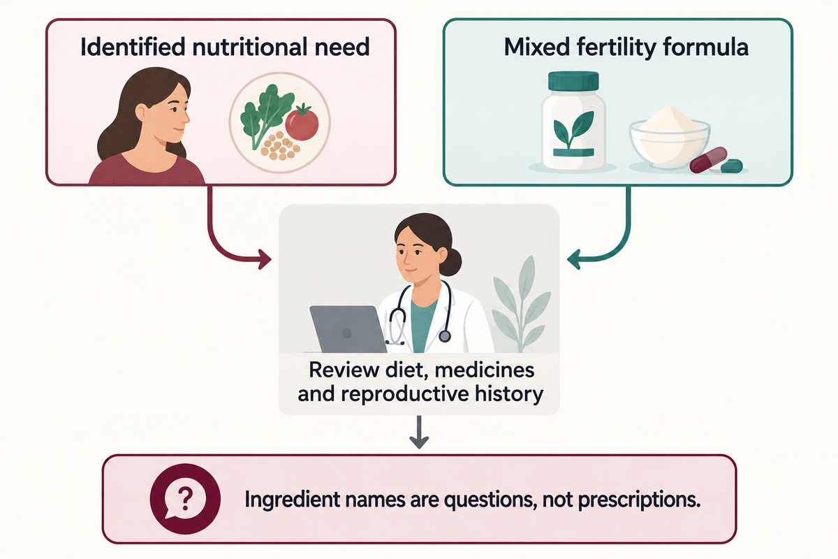 An identified nutritional need differs from taking a fertility blend (ASRM; NIH ODS).