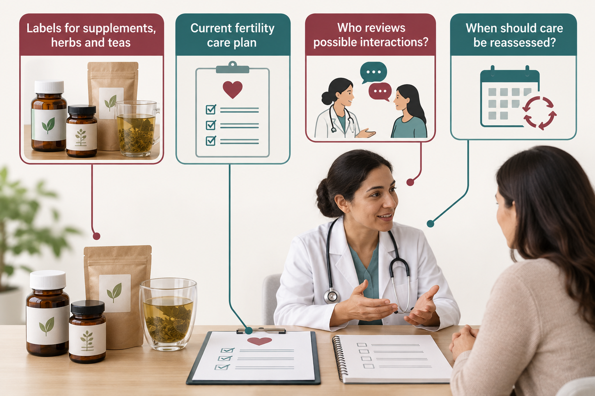 Bring the current care plan, complete product labels and interaction questions (NCCIH; Tong Ren Tang).