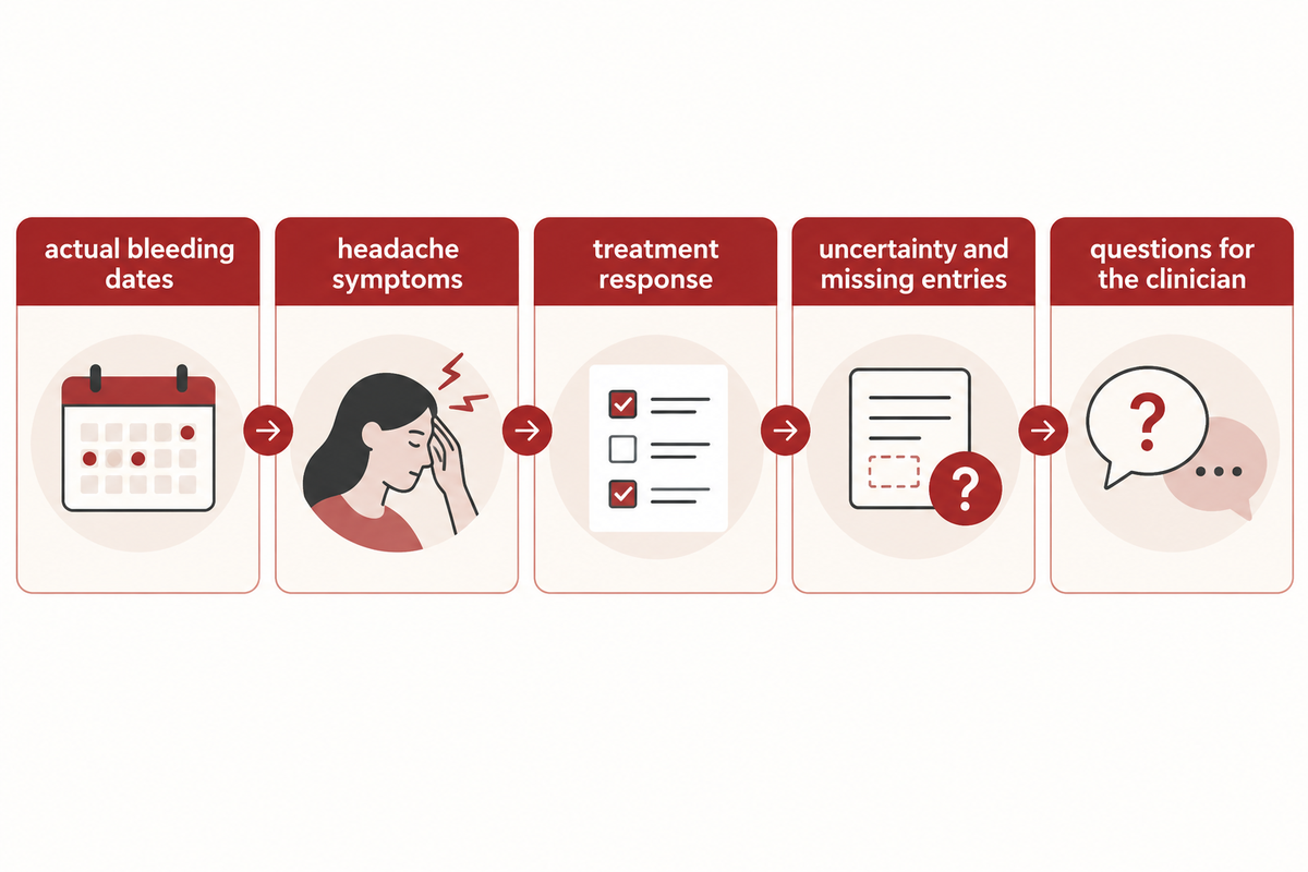 Consultation checklist brings bleeding dates, symptoms, treatment response and questions to a clinician.